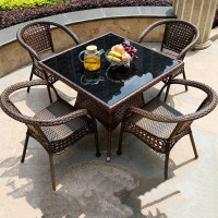 中意贝田BTJ44藤椅小茶几户外休闲庭院室外花园露台一桌四椅800*800*740mm HJ