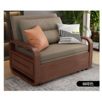 仓迪 实木折叠沙发床单人坐睡两用 轻奢客厅多功能小户型伸缩床 咖啡色1.15米3E热压椰棕款(带储物) 公差±5cm.