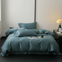 南方生活60S长绒棉纯色四件套 浅石蓝