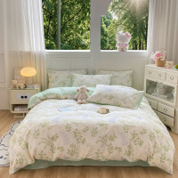 娇好韵A类全棉四件套-花叶(被套200*230cm*1、床单240*245cm*1、枕套48*74cm*2)