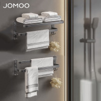 九牧(JOMOO)浴室免打孔毛巾架挂件置物架枪灰色太空铝93011系列9301112/9301109