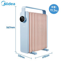美的(Midea) 油汀取暖器电油丁酊电暖器气片暖气机家用卧室大面积低音智能节能省电速热加湿 [蓝色]HYW22KA