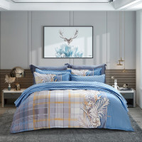 富安娜床上四件套纯棉床单四件 翎羽星辰被套203*229cm