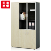 红心办公家具文件柜木质资料档案柜板式玻璃门书柜办公资料柜左三门
