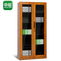 中芯文件柜铁皮资料档案柜钢制通玻璃门柜枫木色办公柜员工柜