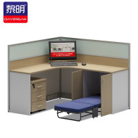 黎明 办公家具办公桌屏风工位桌实验室员工卡座桌L型隔断桌带折叠床1500*1500*1100mm