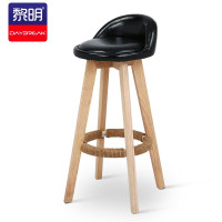 黎明 高脚凳吧台椅餐厅凳子靠背前台吧台凳休闲实木椅子皮椅黑色