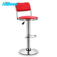 HiBoss 吧台椅升降酒吧前台椅电脑椅现代高脚凳靠背椅红色皮质座面圆盘款