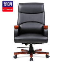 黎明 牛皮老板椅办公椅皮椅实木脚升降转椅电脑椅家用大班椅