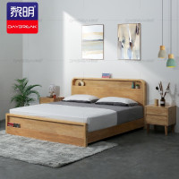 黎明 实木床1.8米双人床现代简约卧室公寓床 原木色