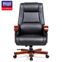黎明 牛皮老板椅商务大班椅实木办公椅子可躺转椅家用电脑椅