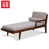 红心 中式木质贵妃躺椅布艺休闲沙发躺椅阳台客厅卧室美人榻右贵妃椅