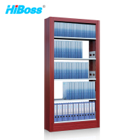 HiBoss 钢制书架落地单双面资料档案架书架 单面1列1组五层红色木纹转印