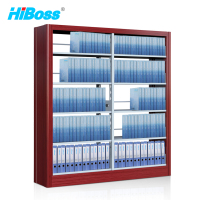 HiBoss 钢制书架落地收纳架子图书馆书架 双面1列2组五层红色木纹转印