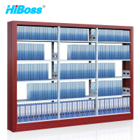 HiBoss 钢制书架落地收纳架子置物架 单面1列3组五层红色木纹转印