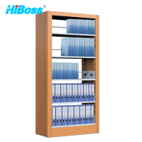 HiBoss 钢制书架落地资料架阅览室书架 双面1列1组五层黄色木纹转印