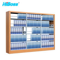 HiBoss 钢制书架落地资料架阅览室铁架书架 双面1列3组五层黄色木纹转印