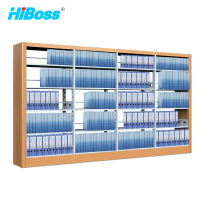 HiBoss 钢制书架落地资料架阅览室铁架书架 双面1列4组五层黄色木纹转印