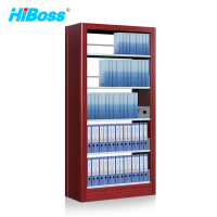 HiBoss 钢制书架落资料档案架图书馆书架 双面1列1组五层红色木纹转印