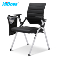 HiBoss 活动扶手折叠培训椅JHBY66办公黑色皮质带写字板