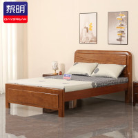 黎明 橡胶木双人床中式家用卧室经济型1.5米实木床胡桃色