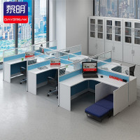 黎明 办公家具职员办公桌组合屏风员工工位职员卡座实验室电脑桌工作位T字型两人位[含柜]