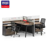 黎明 办公家具屏风办公桌实验室卡座隔断员工位职员桌T型两人位带边柜2830*1230*1100mm