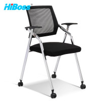 HiBoss 培训椅折叠会议椅学生椅学习座椅教育机构靠背椅黑色带轮子
