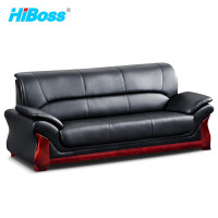HiBoss办公沙发JHSF11休闲沙发皮艺沙发小型沙发黑色三人位沙发