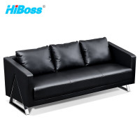 HiBoss办公沙发JHSF28黑色皮沙发三人位