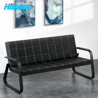 HiBoss办公沙发现代钢架沙发接待会客沙发商务洽谈沙发椅黑色三人位