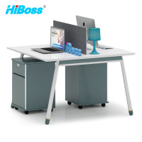 HiBoss 职员办公桌时尚屏风工位员工卡座圆形桌脚对面双人位1.2米