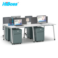 HiBoss 时尚屏风工位职员办公桌员工卡座现代简约工作位圆形桌脚对面4人位2.4米