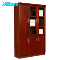 HiBoss 现代中式油漆文件柜办公室资料柜带玻璃门木质柜左三门
