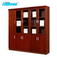 HiBoss 油漆文件柜组合玻璃门档案柜五门文件柜贴实木皮书房资料柜