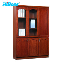 HiBoss 油漆文件柜贴木皮资料柜办公柜财务档案柜玻璃门储物柜右三门带锁