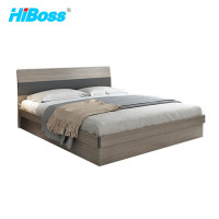 HiBoss 双人床公寓床框架结构气压高箱床储物婚床两色可选[黄金橡+高级灰/象牙白+浅水蓝]1.5米双人高箱床
