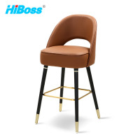 HiBoss 现代吧台椅高脚吧椅皮质酒吧前台椅子木质脚洽谈椅休闲椅