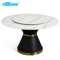 HiBoss 餐桌家用圆形饭桌轻奢餐厅餐桌岩板桌面1.5米单桌带转盘