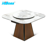 HiBoss 现代公寓餐桌可伸缩加长餐桌简约时尚餐桌餐厅吃饭桌 单桌带转盘