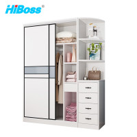 HiBoss 现代经济型家用衣柜推门柜子卧室衣橱 1米主柜+边柜