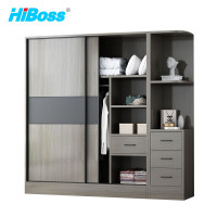 HiBoss 现代小户型主卧衣橱家用储物柜推拉门衣柜 1.6米主柜+边柜