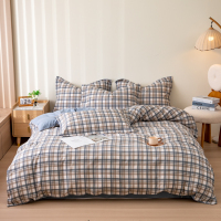 杉杉(FIRS)(C)简约臻品四件套-条格灰 柔肤棉 被套200*230cm 礼盒装