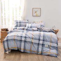 杉杉(FIRS)(C)水洗棉四件套-蓝大格 水洗布 被套200*230cm 礼盒装