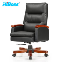 HiBoss 办公椅皮质老板椅可躺升降皮椅实木办公椅转椅办公座椅HJY03
