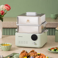 大宇(DAEWOO)(C) 家用多功能电蒸锅大容量双层不锈钢蒸炖可预约保温蒸锅 DYZL-12L35 莫兰迪绿