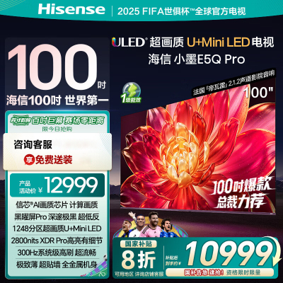 海信电视小墨E5Q Pro 100吋 超画质U+Mini LED 黑曜屏Pro 信芯芯片 300Hz