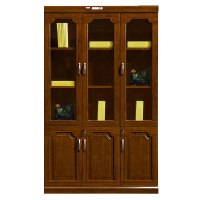 恒合木质文件柜油漆贴实木皮 带锁档案柜 玻璃门胡桃色2.2米三门柜(个)