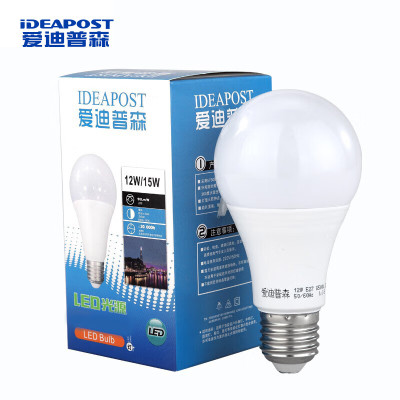 爱迪普森(IDEAPOST) XSBL-12W E27 6500K 220V 商用节能灯吊灯台灯高亮灯泡 led灯泡圆泡 (计价单位:个) 白色