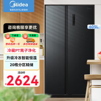 美的(Midea)605升双开门对开门一级能效风冷无霜双变频大容量大冷冻家用冰箱BCD-605WKPZM(E)